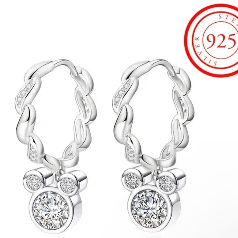 - STERLING SILVER TWIST HOOP MOUSE CRYSTAL EARRINGS